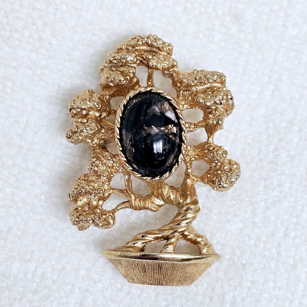 Amway Signed Vintage Gold Tone Bonsai Brooch Pin